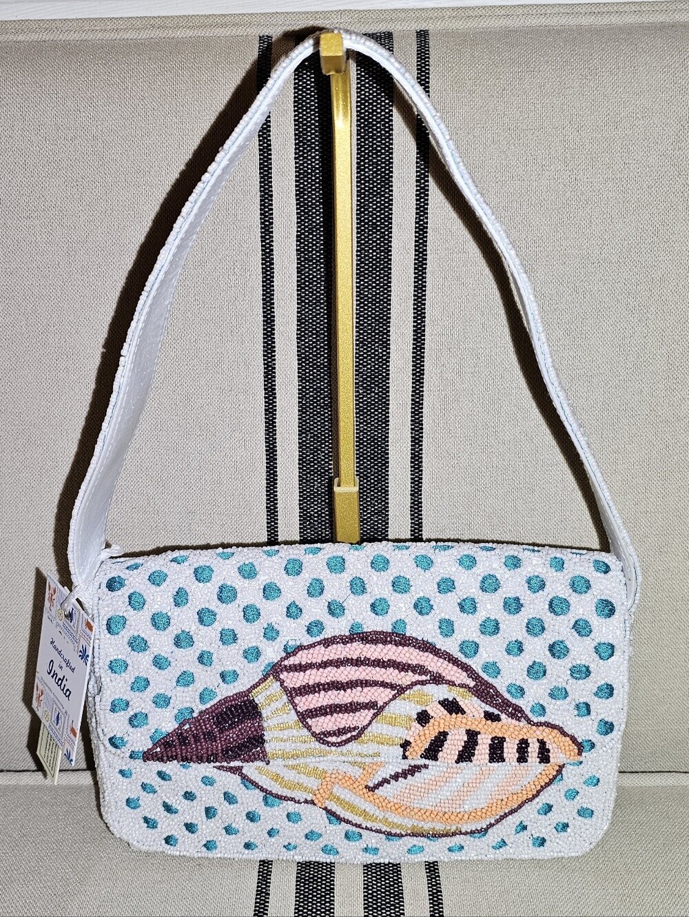 NWT Hand-Beaded Coastal Conch Shell Shoulder Bag